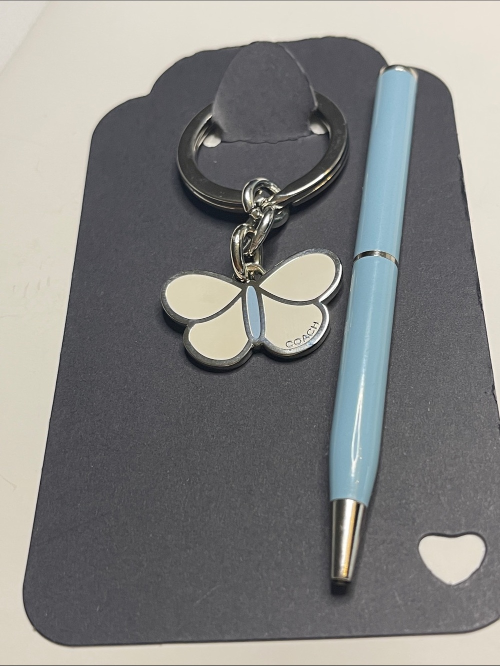 Coach White & Light Blue Butterfly Keychain and Blue Coach Pen - Picture 5 of 6